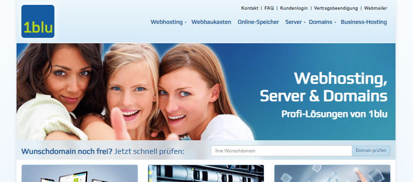 Screenshot der Homepage von 1blu