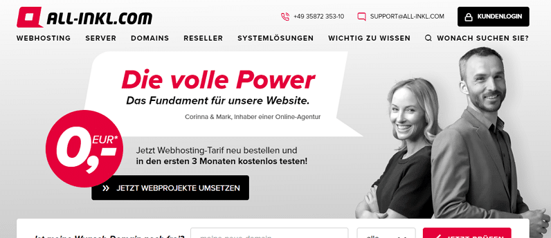 Screenshot der ALL-INKL Startseite